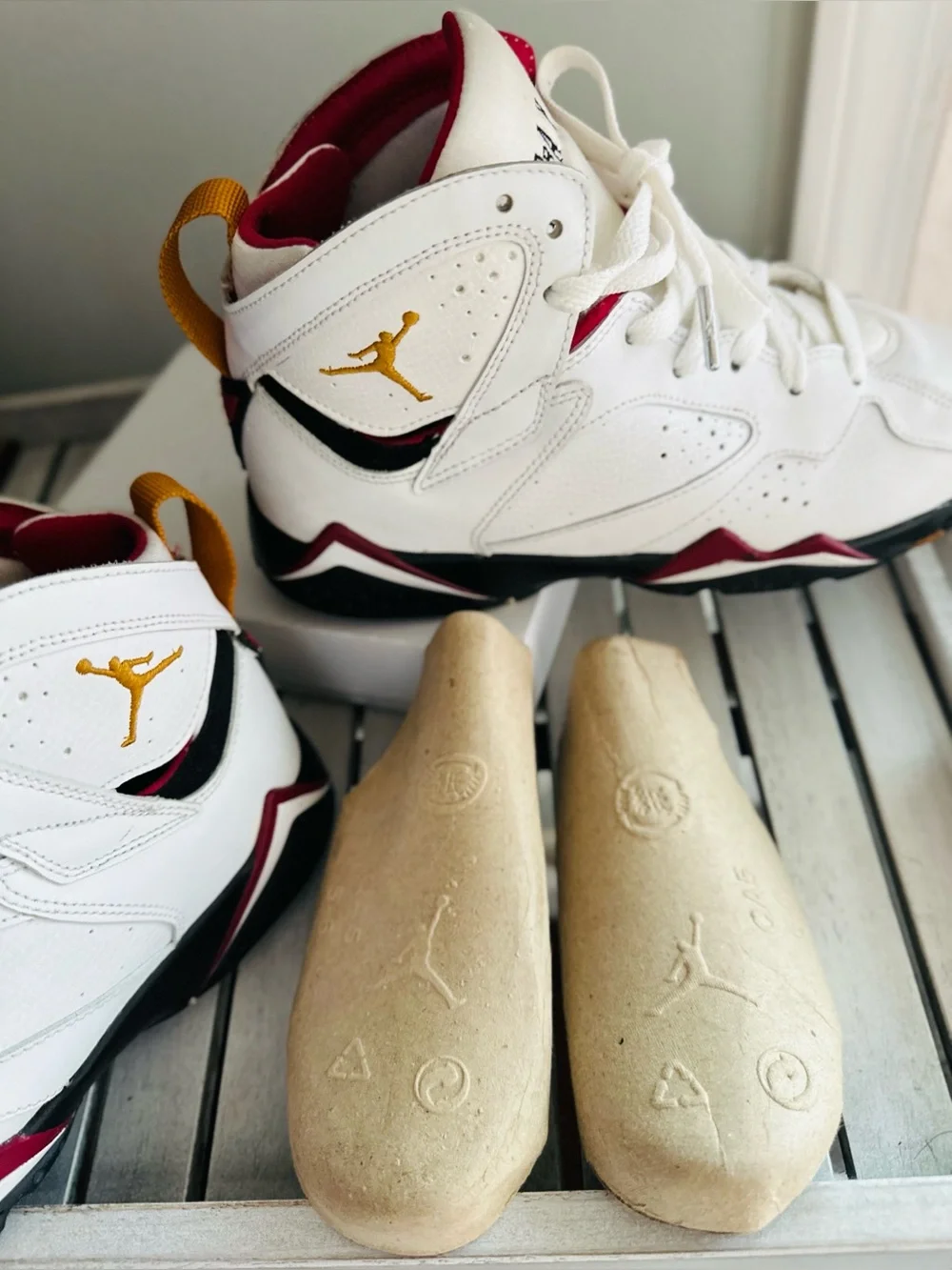 Air Jordan 7 Retro White Maroon Gold Basketball Sneakers - Picture 9 of 11